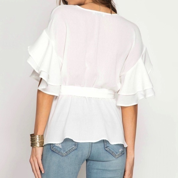 She + Sky Ruffle Wrap Top - Picture 2 of 9